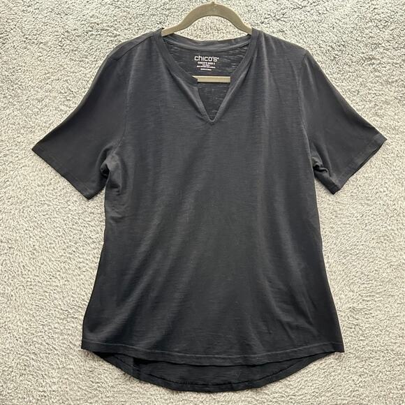 Chico's NWT Size 2 Large Black Short Sleeve T-Shirt V-Neck Soft Comfort Everyday - Picture 5 of 7